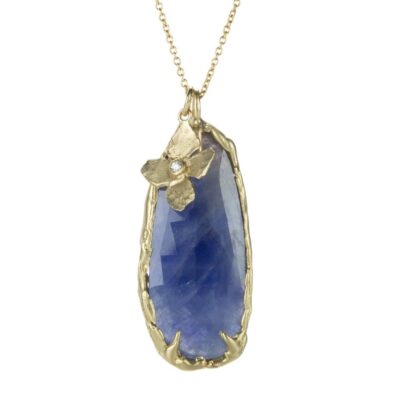 Necklaces Victoria Cunningham  | Blue Sapphire And Flower Pendant Necklace