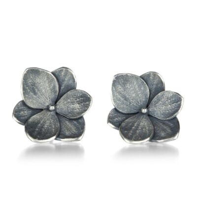 Earrings John Iversen  | Oxidized Silver Large Twin Hydrangea Earrings