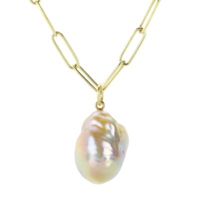 Necklaces Maria Beaulieu  | Metallic Apricot Pink Pearl Pendant (Pendant Only)