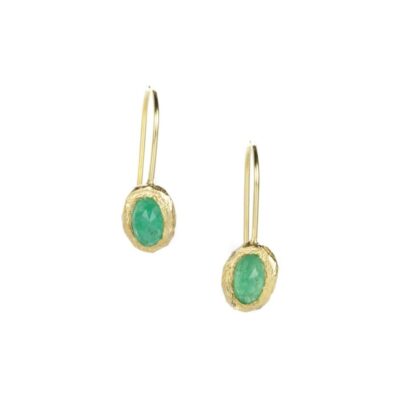 Earrings Page Sargisson  | Oval Emerald Fixed Hook Earrings