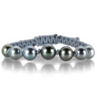 Bracelets Gellner  | Light Gray Macrame Bracelet With 7 Tahitian Pearls