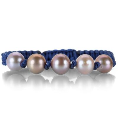 Bracelets Gellner  | Cobalt Blue Macrame Bracelet With 5 Ming Pearls