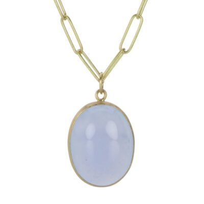 Necklaces Maria Beaulieu  | Oval Blue Chalcedony Pendant (Pendant Only)