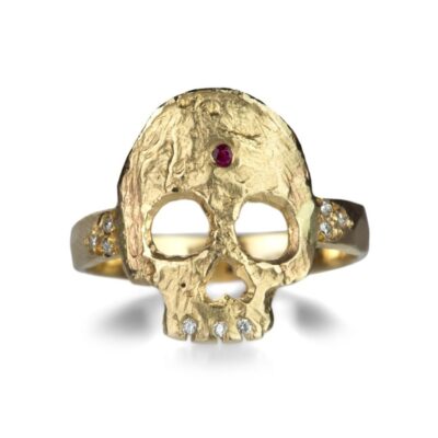 Rings Victoria Cunningham  | 14K Skull Ring With Diamond Teeth