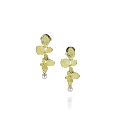 Earrings John Iversen  | 18K Double Hydrangea Earrings With Pearl Drops