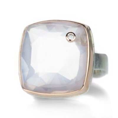 Rings Jamie Joseph  | Square Rose Quartz Ring With Diamond