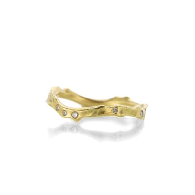 Rings Annette Ferdinandsen  | 14K Yellow Gold Coral Stick Ring With Diamonds