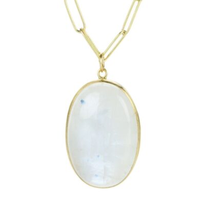 Necklaces Maria Beaulieu  | Oval Blue Flash Moonstone Pendant (Pendant Only)