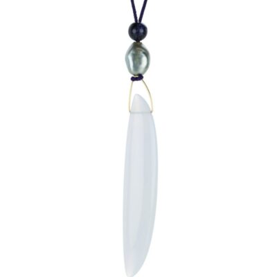 Necklaces Gabriella Kiss  | Blue Chalcedony Bean Pendant On Silk Cord