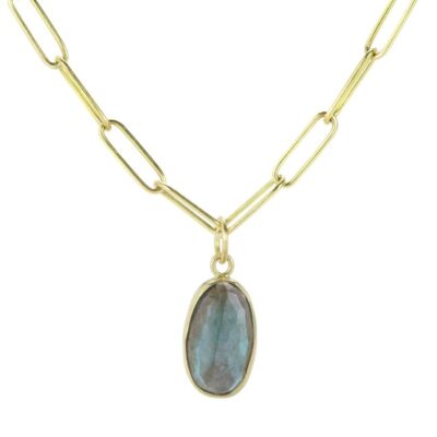 Necklaces Maria Beaulieu  | Oval Faceted Labradorite Pendant (Pendant Only)