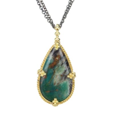 Necklaces Amali  | Teardrop Petrified Wood And Opal Pendant Necklace