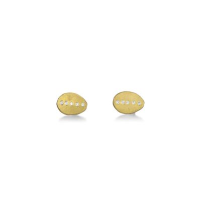 Earrings Ananda Khalsa  | Hammered Oval Stud Earrings With Diamonds