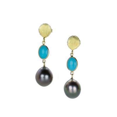 Earrings Barbara Heinrich  | Turquoise And Tahitian Pearl Drop Earrings