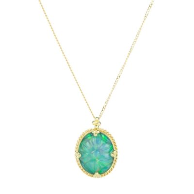 Necklaces Amali  | Carved Flower Ethiopian Opal Pendant Necklace