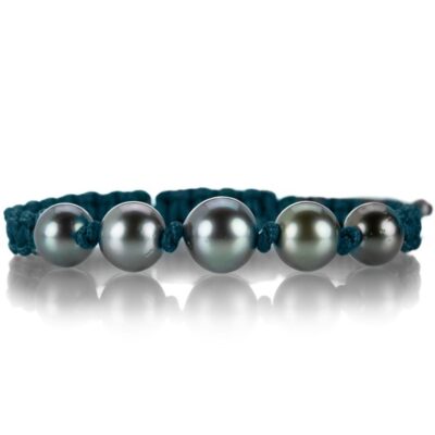 Bracelets Gellner  | Teal Macrame Bracelet With 5 Tahitian Pearls