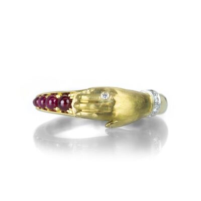 Rings Anthony Lent  | Ruby One Hand Band Wearing Diamonds