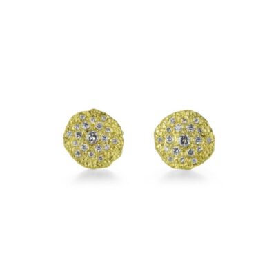 Earrings Petra Class  | Round Textured Silk Disc Studs With Diamonds