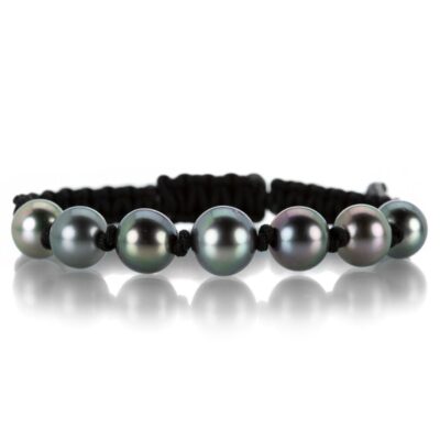 Bracelets Gellner  | Black Macrame Bracelet With 7 Gray Tahitian Pearls