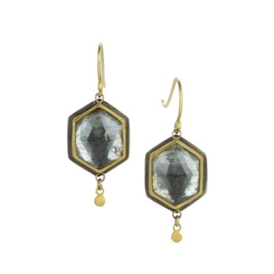 Earrings Ananda Khalsa  | Rose Cut Hexagon Moss Aquamarine Drop Earrings