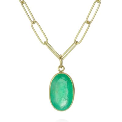 Necklaces Maria Beaulieu  | Faceted Oval Emerald Pendant (Pendant Only)