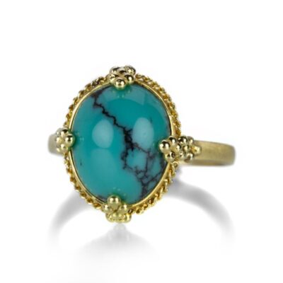 Rings Amali  | Oval Turquoise Ring With Granulated Prongs