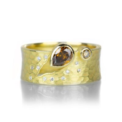 Rings Barbara Heinrich  | Carved Glacier Band With Bezel Set Brown Diamond