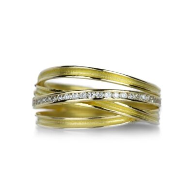 Rings Barbara Heinrich  | 18K Four Ribbon Ring With Channel Set Diamonds