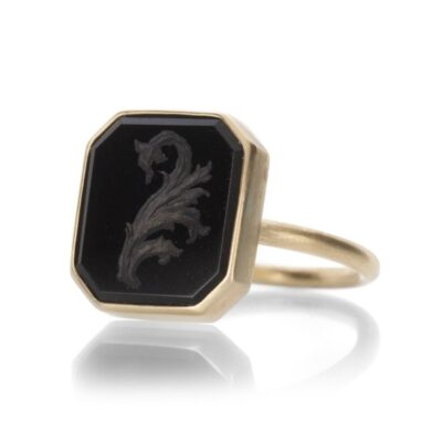 Rings Gabriella Kiss  | Black Jade Leaf Intaglio Ring