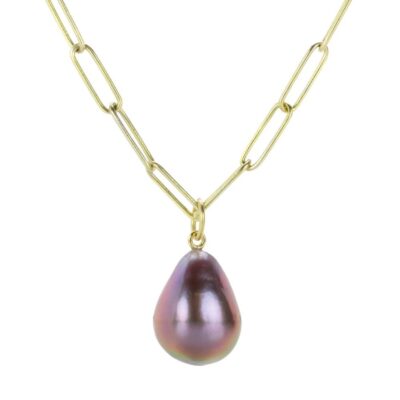 Necklaces Maria Beaulieu  | Metallic Purple Pearl Drop Pendant (Pendant Only)