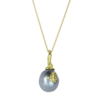 Necklaces Lene Vibe  | Tahitian Pearl Pendant With Leaf (Pendant Only)