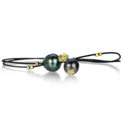 Bracelets Lene Vibe  | Black Cord Bracelet With Tahitian Pearls