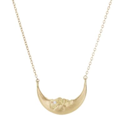 Necklaces Anthony Lent  | Crescent Moonface Necklace With Diamonds