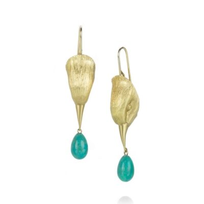 Earrings Gabriella Kiss  | Gold Bird Head Earrings With Turquoise Drops