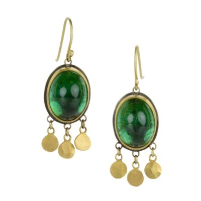 Earrings Ananda Khalsa  | Green Tourmaline Cabochon Drop Earrings