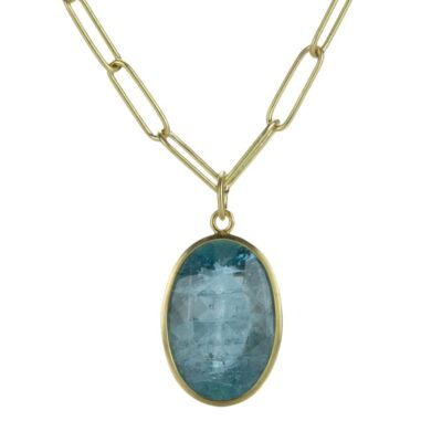 Necklaces Maria Beaulieu  | Faceted Dark Aquamarine Pendant (Pendant Only)