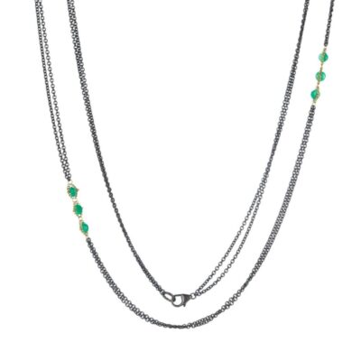 Necklaces Amali  | Emerald Triple Textile Station Necklace