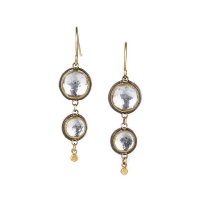 Earrings Ananda Khalsa  | Two Stone Rose Cut White Topaz Drop Earrings