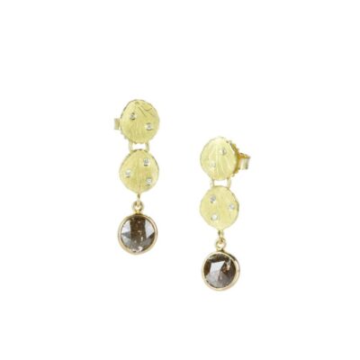 Earrings Barbara Heinrich  | Double Petal Earrings With Brown Diamond Drops