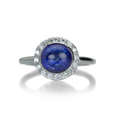 Rings Edward Burrowes  | Platinum Blue Sapphire Ring With Diamonds