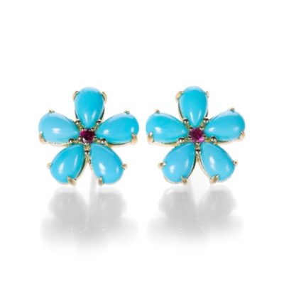 Earrings Paul Morelli  | Turquoise And Ruby Petal Stud Earrings