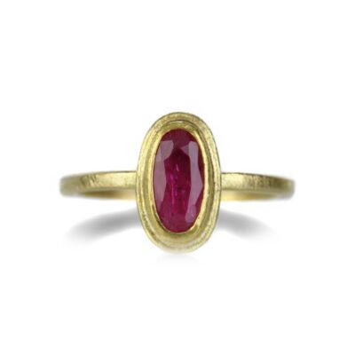 Rings Petra Class  | Faceted Oval Ruby Ring On Square Band