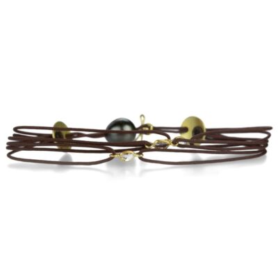 Bracelets Lene Vibe  | Rose Cut Diamond Brown Cord Bracelet