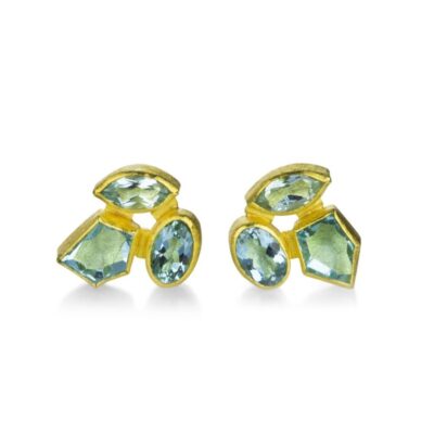 Earrings Petra Class  | Triple Aquamarine Studs