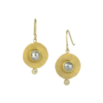 Earrings Ananda Khalsa  | Hammered Disc Earrings With Gray Rose Cut Diamonds