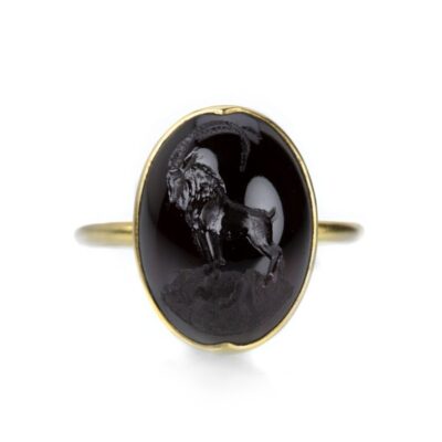 Rings Gabriella Kiss  | Garnet Cabochon Ring With Ibex Intaglio