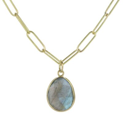 Necklaces Maria Beaulieu  | 18K Rose Cut Labradorite Pendant (Pendant Only)