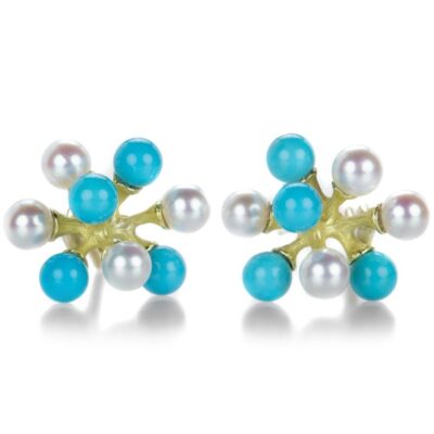 Earrings John Iversen  | Small Turquoise And Akoya Pearl Jacks Earrings