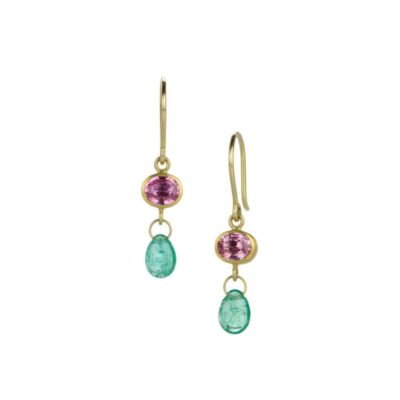 Earrings Mallary Marks  | Pink Sapphire And Emerald Apple & Eve Earrings