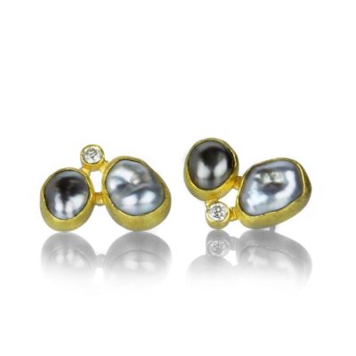 Earrings Petra Class  | Diamond And Keshi Pearl Studs