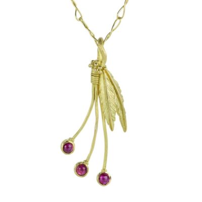 Necklaces Lene Vibe  | Triple Ruby Feather Pendant (Pendant Only)